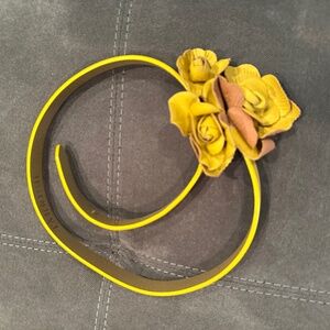 Yellow Leather Belt with Flower Accents
